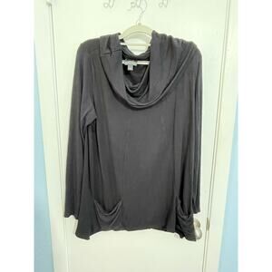 Nomadic Traders Tunic Sweater Large Black Cowl Neck Minimalist Lagenlook Cozy